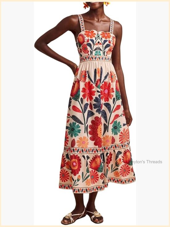 Dresses & Skirts - Boho Floral Print Cami Dress Sleeveless A-Line Maxi Dress Sun Dresses